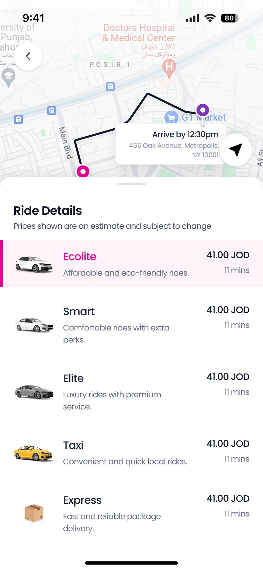 Jeeny ride details expanded to five service types